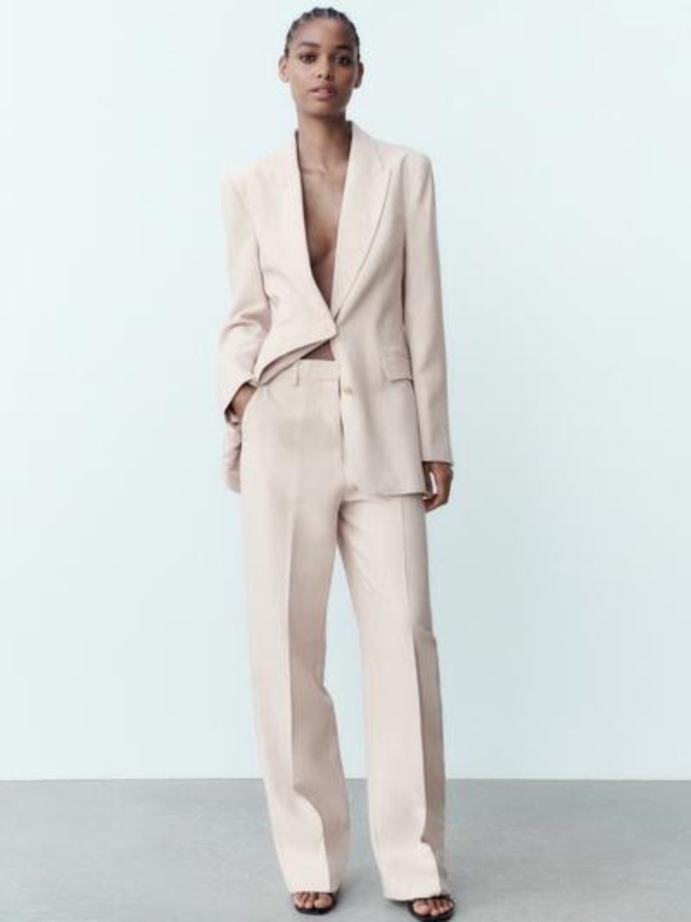 Zara Straight Pants - Beige-Pink